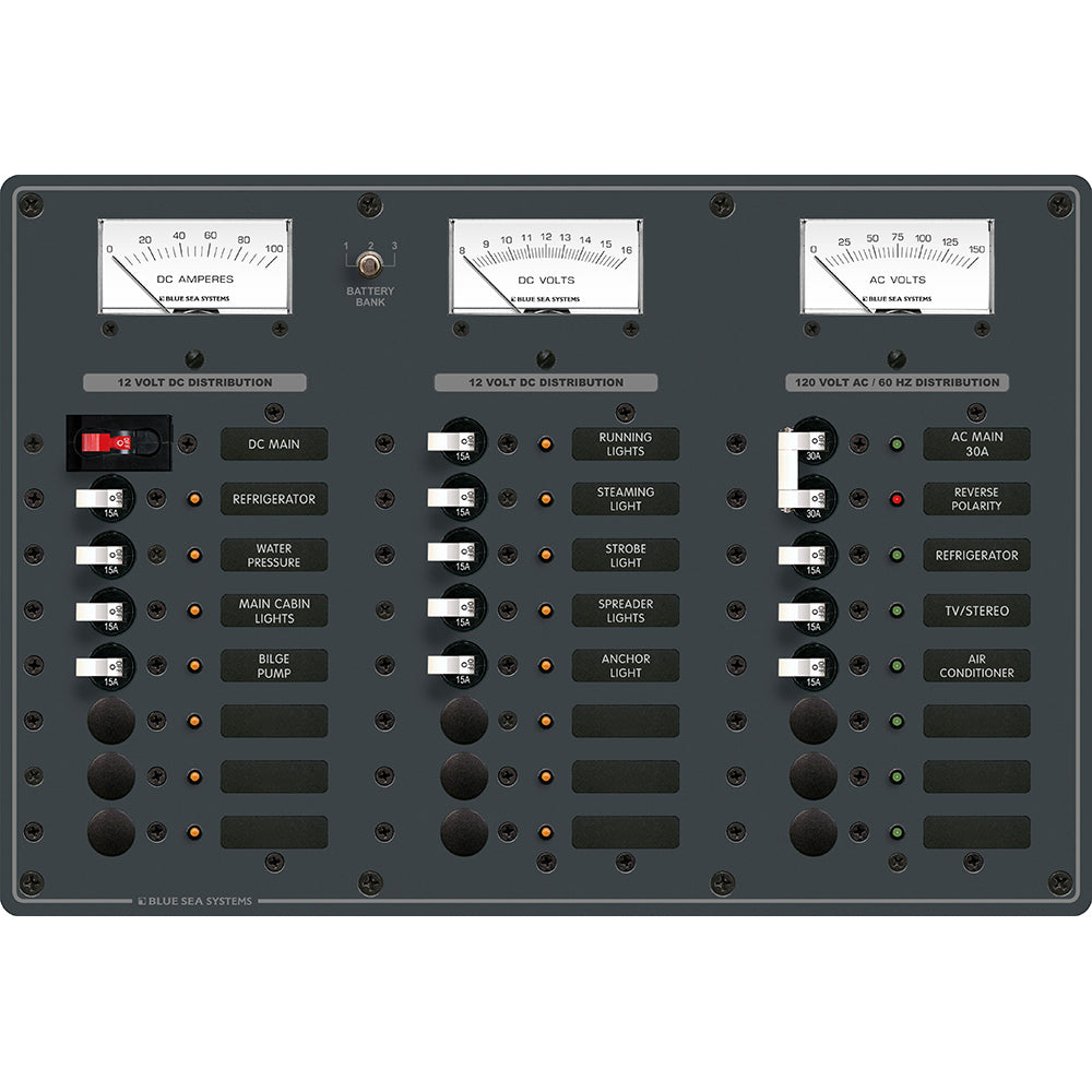 Blue Sea Systems 8084 Blue Sea 8084 AC Main +6 Positions/DC Main +15 Positions Toggle Circuit Breaker Panel - White Switches