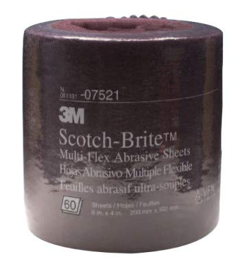 3M 07522 3M Scotch-Brite Multi-Flex Sheet Roll, MX-SR, 8 in x 20 ft, U Fine Grade, 1 Roll, 60 Sheets per Roll, Silicon Carbide, Gray, Hand Sanding, Pre-Paint Suffing, Rust Removal