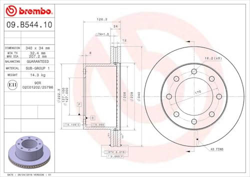 BREMBO 09B54410C02 Brembo 09.B544.10 Standard vented Rear Brake Rotor Ford OE# 9C3Z2C026A