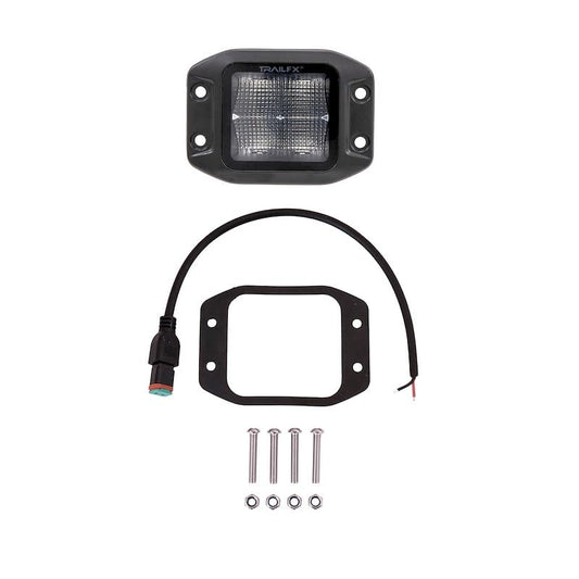 TRAILFX 2X2FMBKF1 Trailfx Driving/Fog Light 2X2FMBKF1, LED Bulb, 4 Clear LED 10 Watt Bulbs, 3 Inch Square, 90 Degree Flood Beam, Clear Lens, Bracket Mount, 4800 Raw Lumens/ 3320 Effective Lumens, Set Of 2