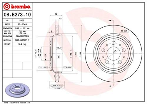 BREMBO 08.B273.10 Brembo 08.B273.10 Standard solid Rear Brake Rotor VOLVO OE# 31262097