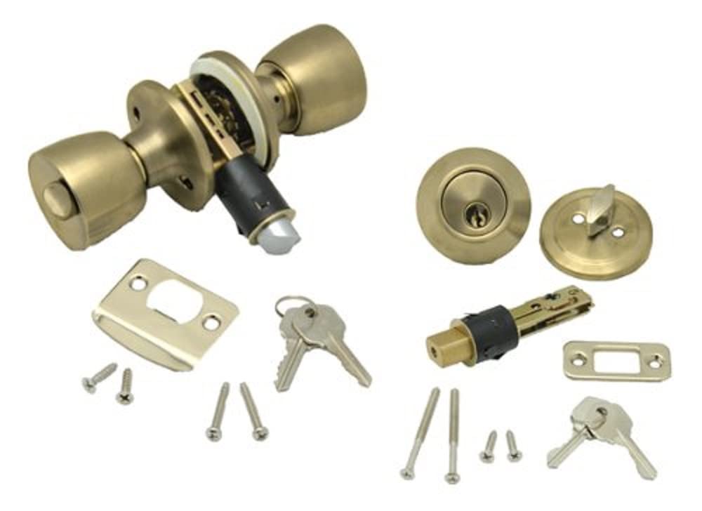 AP PRODUCTS 013-234 AP Products 013-234 Combo Lock Set with Knob Lock and Dead Bolt - Polished Brass