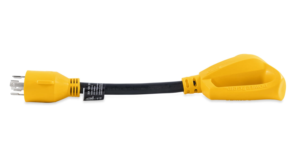 CAMCO 55382 Camco Power Grip Heavy Duty 12" 30 Amp Locking 4-Prong Male / 30Amp Standard Female Generator Adapter, Yellow (55382)
