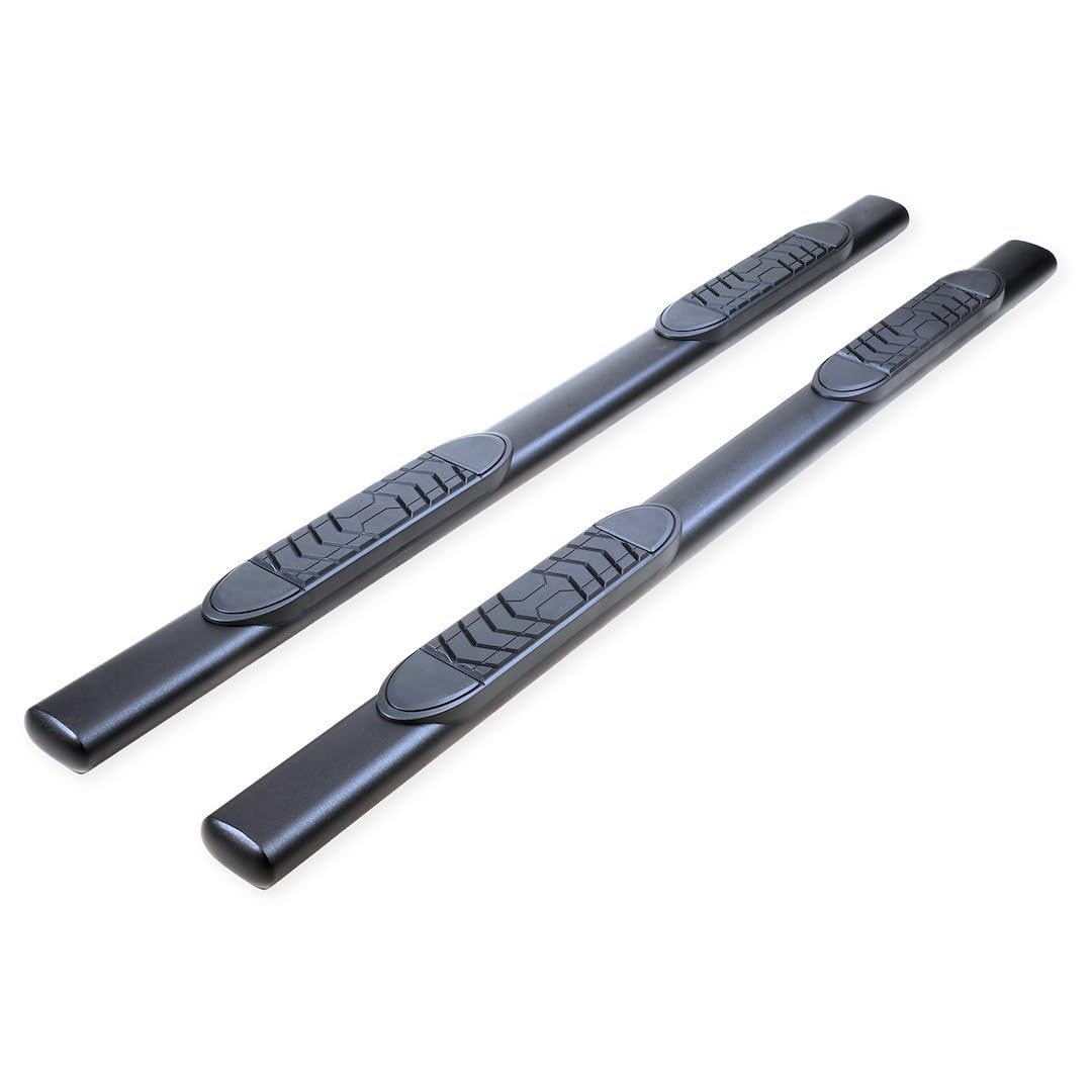 TRAILFX A7099B TrailFX Nerf Bars for Jeep Gladiator JT 2020-2025 Black Powder Coated Steel 5 Inch Oval Straight Side Steps with Step Pads and Bed Step Welded End Caps Rocker Panel Mount