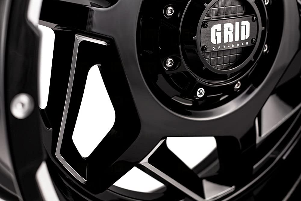 Grid Wheels GD14-20090550M1510 Grid Off-Road GD14 Custom Wheel - 20x9, 15 Offset, 5x150 Bolt Pattern, 110.3mm Hub - Gloss Black with Milled Accents Rim