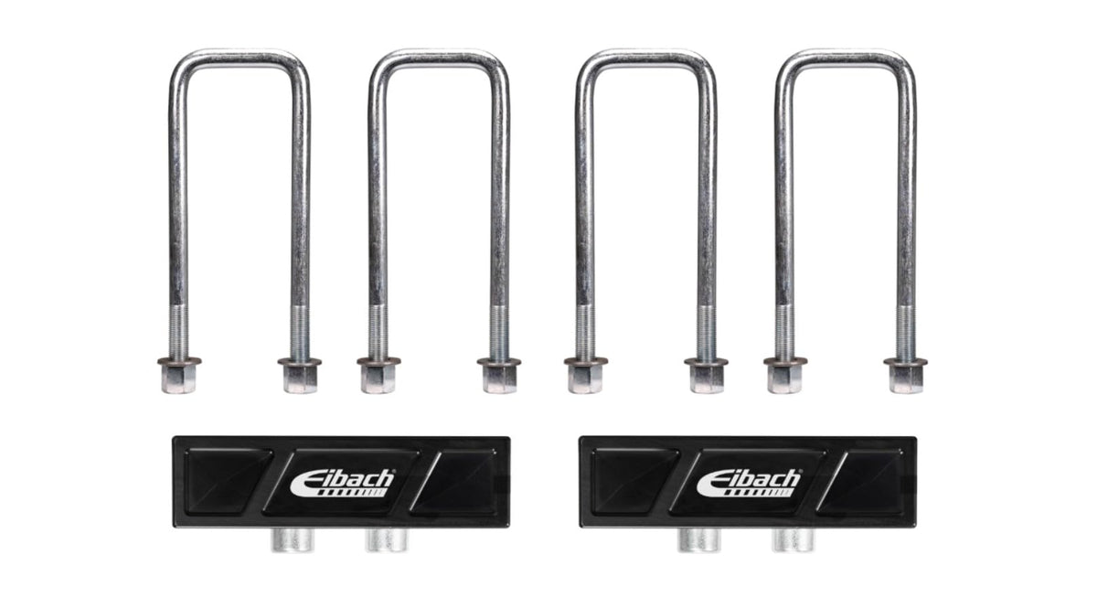 EIBACH LB81-23-032-01-02 Eibach Leaf Spring Block, 1 in Height, Hardware/U-Bolts, Aluminum, Black Anodized, compatible with GM Fullsize Truck 2014-25, Kit