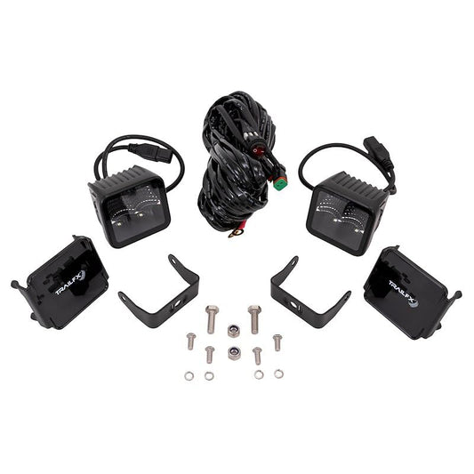 TRAILFX 2X2BKF2 Trailfx Driving/Fog Light 2X2BKF2, LED Bulb, 4 Clear LED 10 Watt Bulbs, 3 Inch Square, 90 Degree Flood Beam, 9600 Raw Lumens, Clear Lens, Bracket Mount, Set Of 2