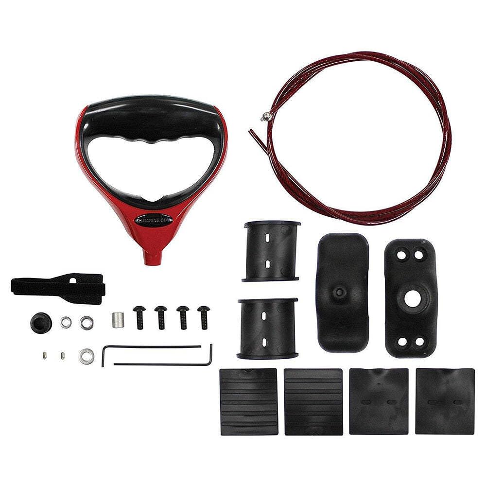 T-H MARINE GFH-CA1R-DP T-H Marine G-Force Trolling Motor Replacement Handle and Cable – Heavy Duty Nylon Jacketed Stainless Steel Lift and Release System with Cushioned Grip for Most Bow Mount Motors – Clamp On, Red Handle