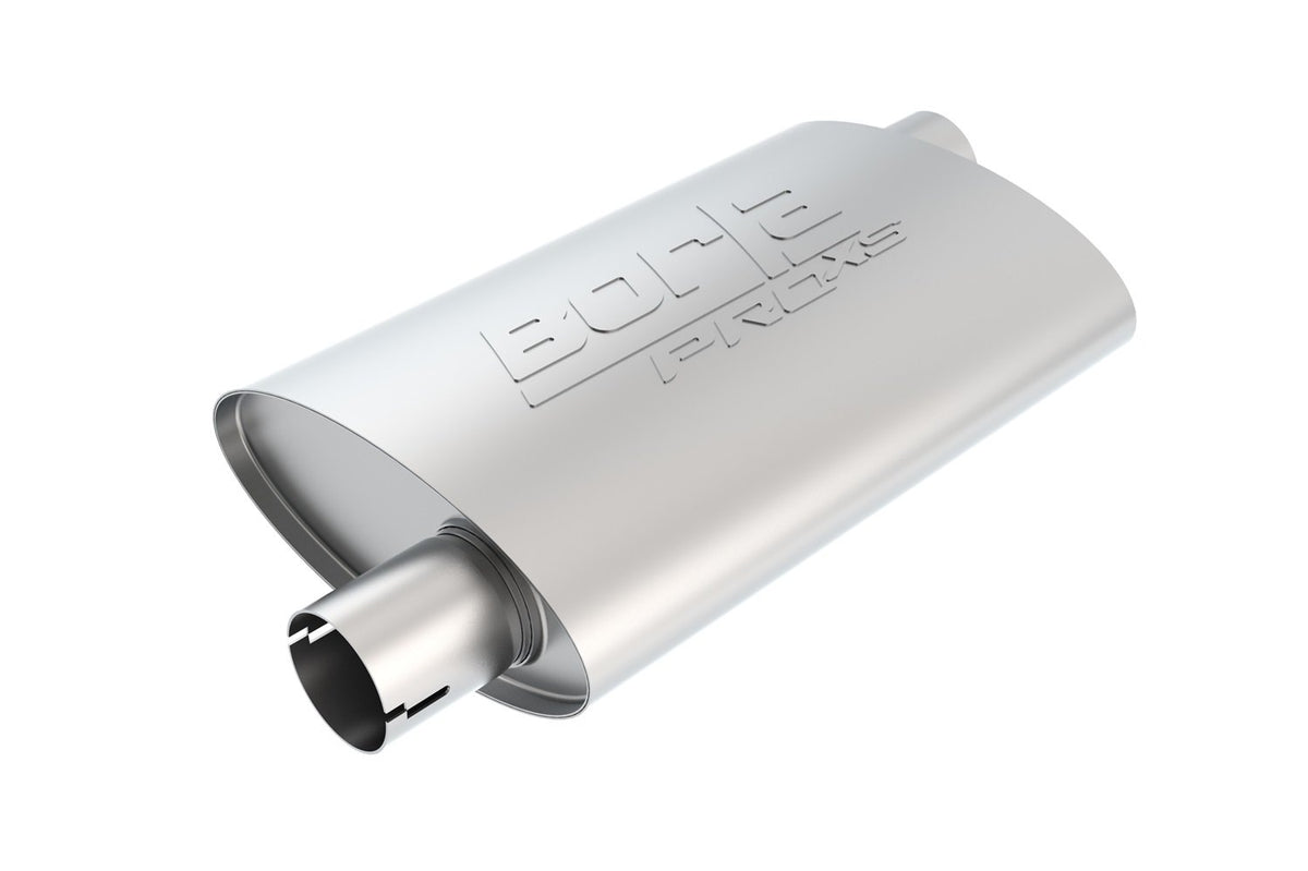 BORLA 400491 BORLA 400491 ProXS ProXS Muffler 3" Offset Inlet/ 3" Offset Outlet, 4" x 9.5" Oval, 14" Long Body, 19" Overall Length. Universal Part. Reversible Design. Notched Necks.