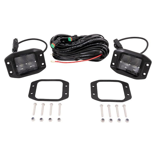 TRAILFX 2X2FMBKF2 Trailfx Driving/Fog Light 2X2FMBKF2, LED Bulb, 4 Clear LED 10 Watt Bulbs, 3 Inch Square, 90 Degree Flood Beam, Clear Lens, Bracket Mount, 9600 Raw Lumens/ 6640 Effective Lumens, Set Of 2