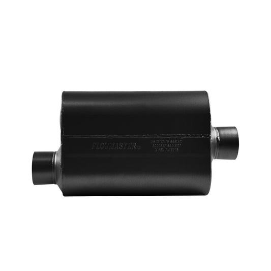 FLOWMASTER 853046 Flowmaster 853046 Super 40 Series 3.00in Offset In and Center Out 16 Gauge 409S Stainless Steel Exhaust System