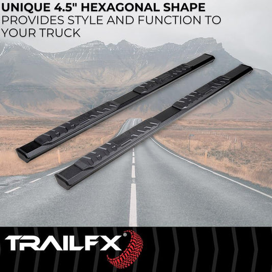 TRAILFX AL4024B TrailFX Nerf Bar Fits Toyota Tacoma Double Cab 2024-2025 Hexagonal Straight, with Step Pads Rocker Panel Mount Powder Coated Aluminum with Plastic End Caps Bracket Covers TrailFX AL4024B