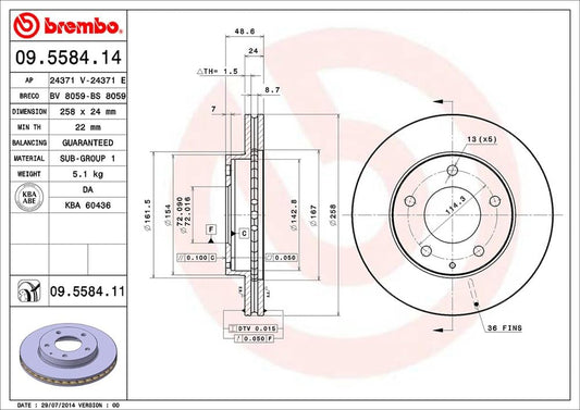 BREMBO 09558411C02 Brembo 09.5584.11 UV Coated vented Front Brake Rotor FORD USA/HAIMA (FAW)/MAZDA OE# GA4Y3325XJ