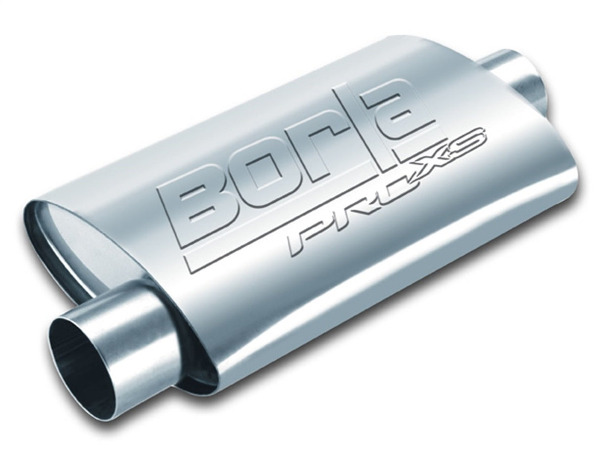 BORLA 40659 BORLA 40659 ProXS Universal Muffler 2.5" Center Inlet/ 2.5" Center Outlet 425" x 7.88" Oval x 14" Long body 19" Overall Length Universal Part. Reversible Design.