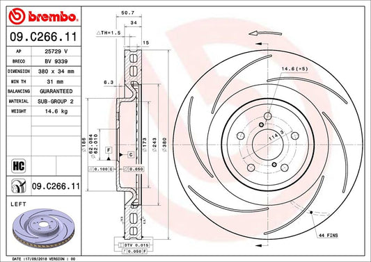 BREMBO 09C26611C02 Brembo 09.C266.11 UV Coated vented Slotted Brake Rotor LEXUS OE# 435160W020