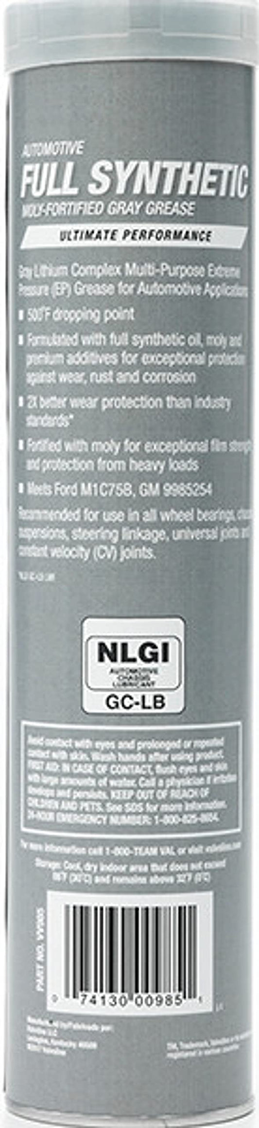 VALVOLINE VV985 Valvoline Moly-Fortified Gray Full Synthetic Grease 14.1 OZ Cartridge