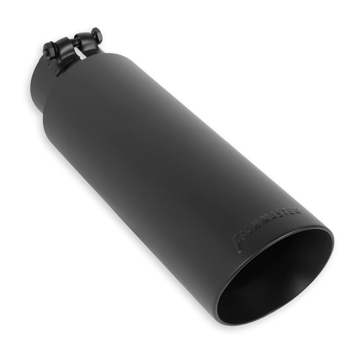 FLOWMASTER 15398B Flowmaster 15398B Exhaust Tip 4 Inch Angle Cut Black Ceramic Coated 304 Stainless Steel Fits 3 Inch Tubing 13 Inch Long - Clamp On