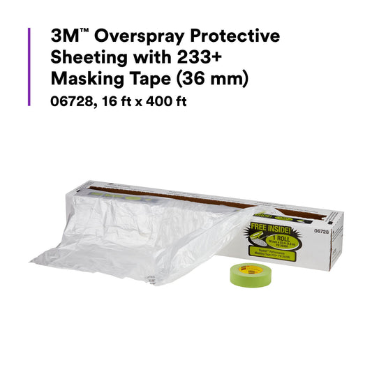 3M 06728 3M Overspray Protective Sheeting with 233+ Masking Tape (36 mm), 06728
