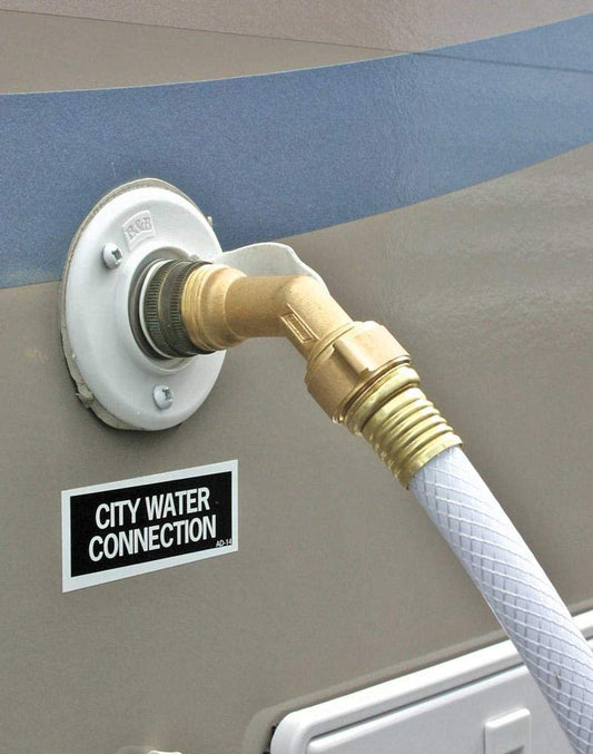 Camco 45 Degree Hose Elbow- Eliminates Stress and Strain On RV Water Intake Hose Fittings, Solid Brass (22605)