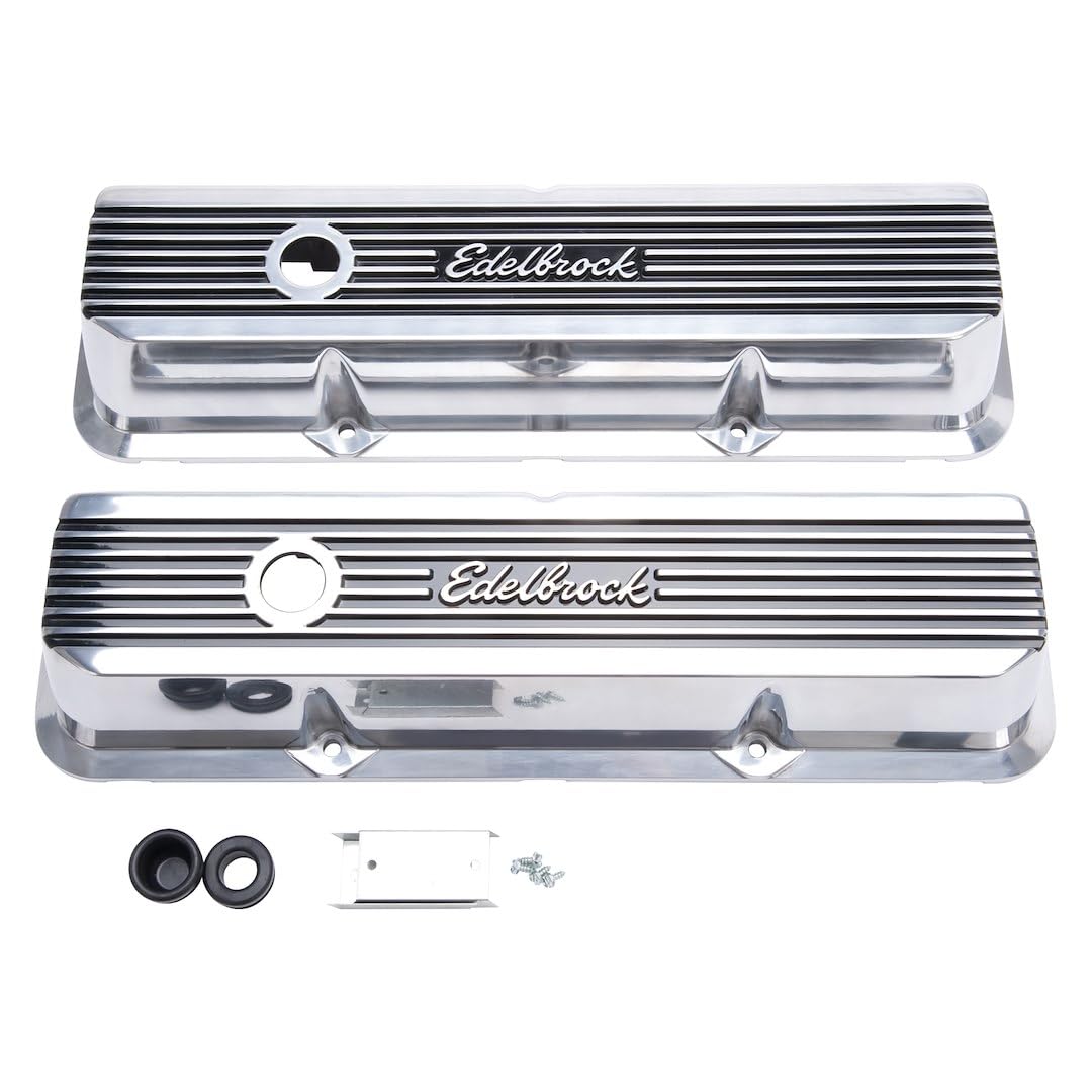 EDELBROCK 4277 Edelbrock 4277 Elite II Series Valve Cover Polished Raised Fins 3.55 in. Overall Height Elite II Series Valve Cover
