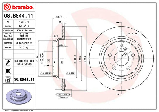 BREMBO 08B84411C02 Brembo 08.B844.11 UV Coated solid Rear Brake Rotor MERCEDES-BENZ OE# A2304230712