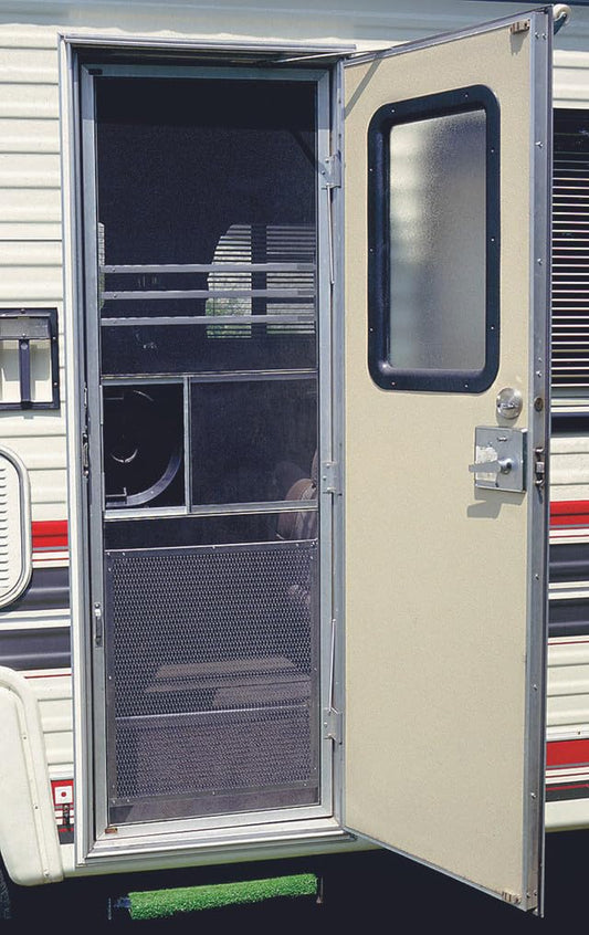 CAMCO 43980 Camco 43980 Aluminum Screen Door Standard Mesh Grille - Protects Your RV's Screen Door, Anodized Aluminum Will Not Corrode