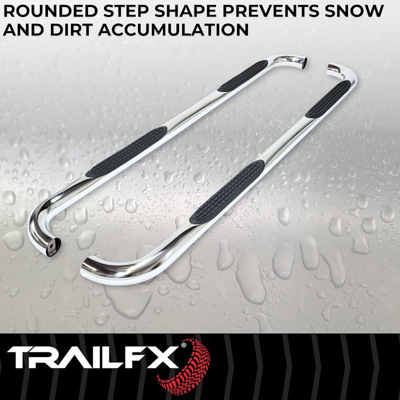 TRAILFX A0065S TrailFX Nerf Bars Fits Ford Bronco Sport 2021-2025 Polished 3 Inch Round Bent Stainless Steel with Step Pads Rocker Panel Mount Running Boards with Mounting Hardware TrailFX A0065S