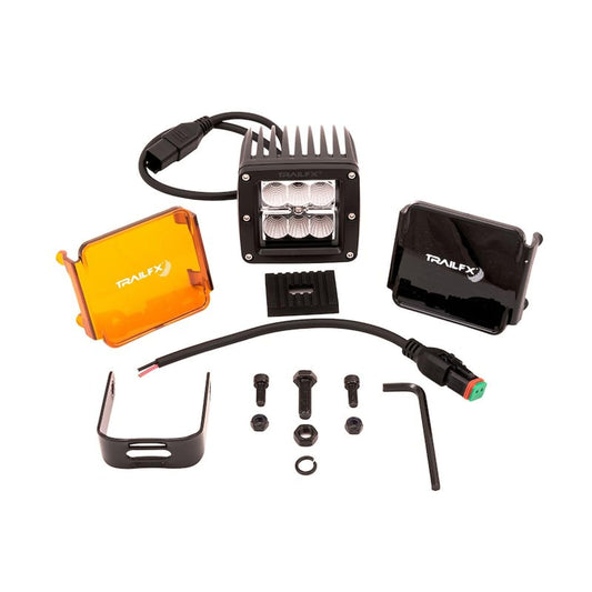 TRAILFX 3X2F1 Trailfx Driving/Fog Light 3X2F1, LED Bulb, 6 Clear LED 3 Watt Bulbs, 3 Inch Square, 90 Degree Flood Beam, Amber Polycarbonate Lens, Bracket Mount, 18 Watt Blubs Amp Draw 1.4 AMP At 12 Volts, Single