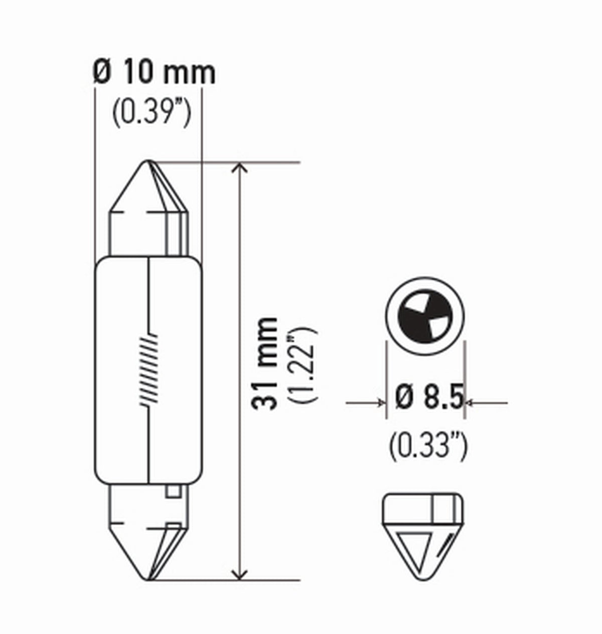 Hella 6411TB Bulb 6411 12V 10W Sv8.5-8 T3.25 10X41(2), Multi