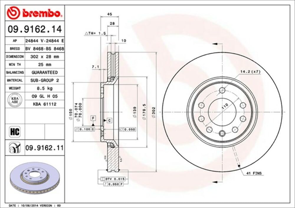 BREMBO 09916211C02 Brembo 09916211C02 DISC BRAKE ROTOR