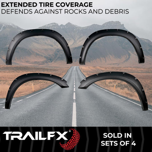 TRAILFX TFD3002T TrailFX Fender Flares for Ram 1500 2011-2018 Pocket Style Black Textured Paintable Polypropylene Set of 4 with Stainless and Black Steel Rivets TrailFX TFD3002T