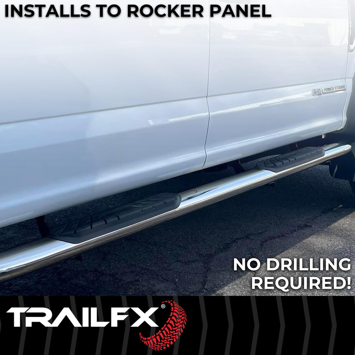 TRAILFX A1019S TrailFX A1019S 4 Inch Oval Bent Nerf Bars Fits 2024–2025 Toyota Tacoma with Step Pads Polished T304 Stainless Steel, Welded End Caps, Rocker Panel Mount, Bolt On Installation