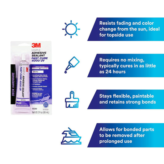 3M 05280 3M Marine Adhesive Sealant 4000UV, PN05280, White, 3 oz Tube