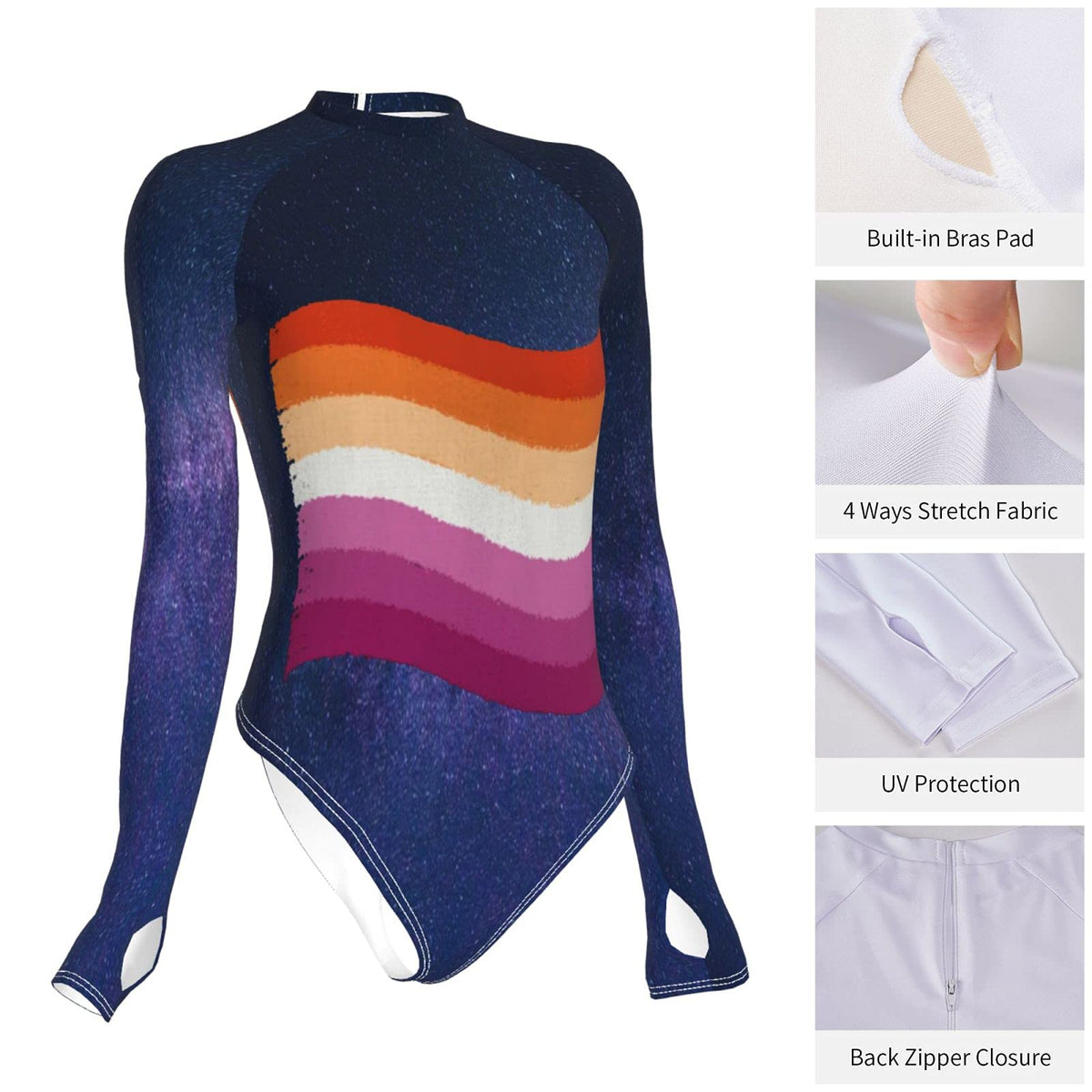 DORMAN BC91169PR Black Starry Background Women Long Sleeve Swimsuit Elasticity Bikini Suit Surfing Swimsuit