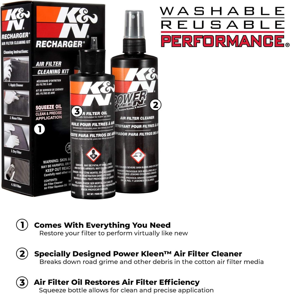 K&N FILTER 99-5050BK K&N Air Filter Cleaning Kit: Squeeze Bottle Filter Cleaner and Black Oil Kit; Restores Engine Air Filter Performance; Service Kit-99-5050BK