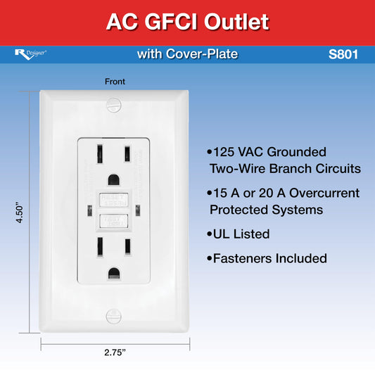 RV DESIGNER S801 RV Designer S801 - White Dual GFCI AC Outlet with Cover Plate