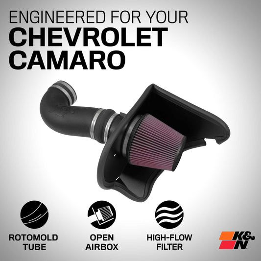 K&N FILTER 63-3092 K&N Cold Air Intake System: High-Flow Air Filter, Increase Performance & Acceleration: Compatible with 2016-2024 CHEVROLET: Camaro SS, 63-3092