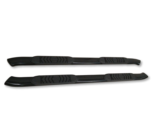TRAILFX A7086B TrailFX A7086B 5 Inch Oval Bent Nerf Bar Side Steps with Step Pads Black Powder-Coated Steel Welded End Caps Rocker Panel Mount Slip-Resistant Set of 2 Fits Crew Cab Trucks