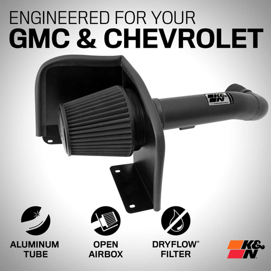 K&N FILTER 71-3070 K&N Cold Air Intake System: Dry-Flow Air Filter, Increase Performance & Towing: Compatible with 2009-2014 Chevy/GMC/Cadillac Silverado, Suburban, Tahoe, Sierra, Yukon, Escalade, Avalanche, 71-3070