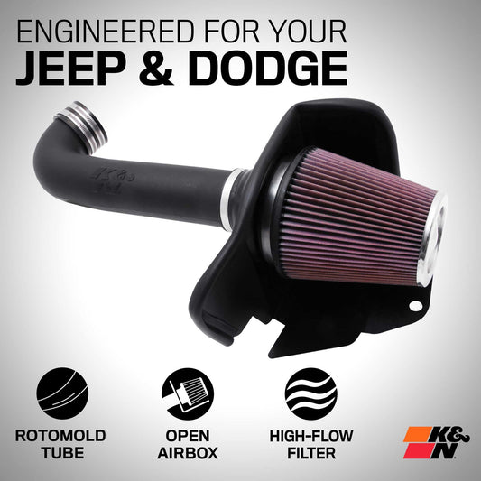 K&N FILTER 63-1563 K&N Cold Air Intake System: High-Flow Air Filter, Increase Performance & Towing: Compatible with 2011-2026 Dodge/Jeep Durango, Grand Cherokee, 63-1563