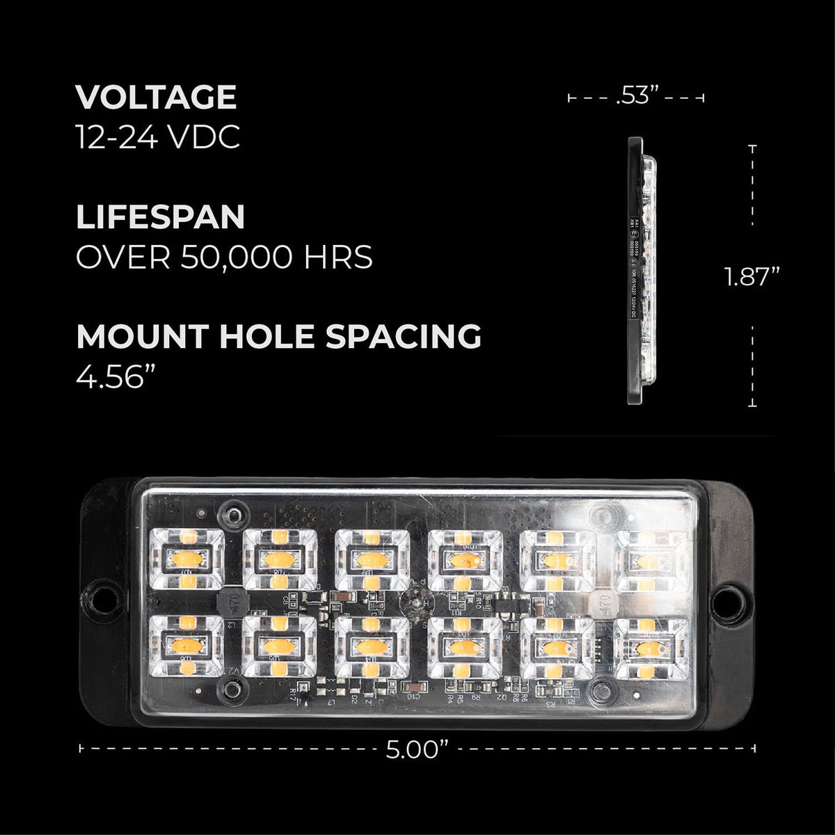 Putco 960205 Putco Stinger™ PRO LED Strobe Lightheads, 5" Dual Row Amber & White