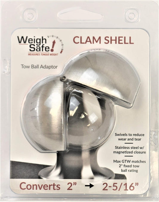 WEIGH SAFE WS07 Weigh Safe Clamshell - Stainless Steel Tow Ball Adapter - Converts 2" Tow Ball to 2-5/16" - Universal Fit - Premium Hitch Accessory