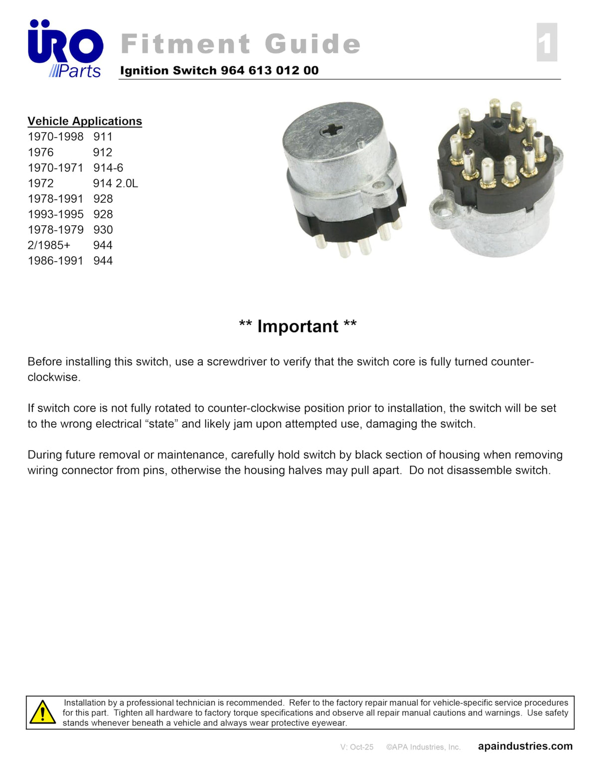 URO Parts 96461301200 IGNITION SWITCH