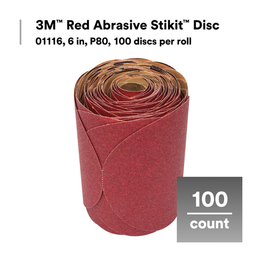 3M 01113 3M Red Abrasive Stikit Disc, 01113, 6 in, P150 Grade