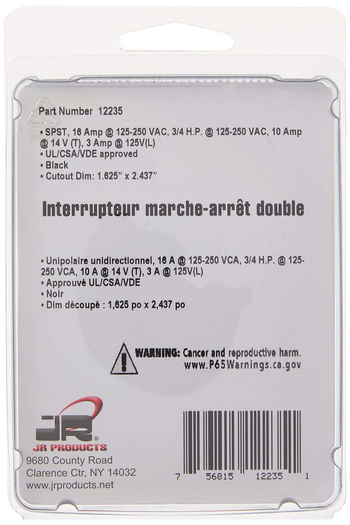 JR PRODUCTS 12235 JR Products 12235 Black Double SPST On-Off Switch with Bezel