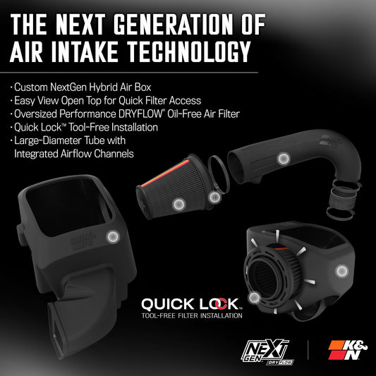 K&N FILTER 50-1561D K&N NextGen Cold Air Intake System: Dry-Flow Cotton Filter: Compatible with 2009-2023 DODGE/Ram 1500; 1500 Classic; 2500; 3500; 50-1561D