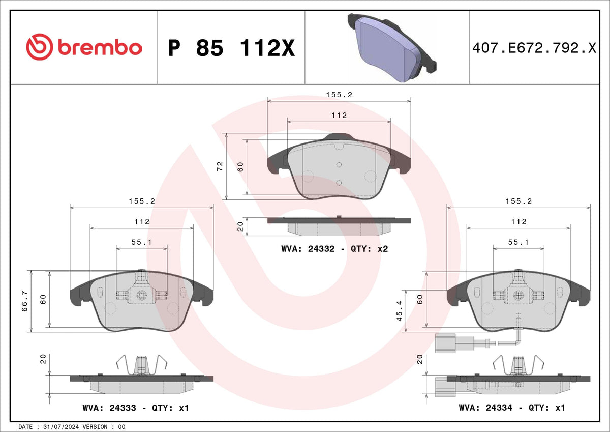 BREMBO P85112X Brembo P85112X BRAKE PAD