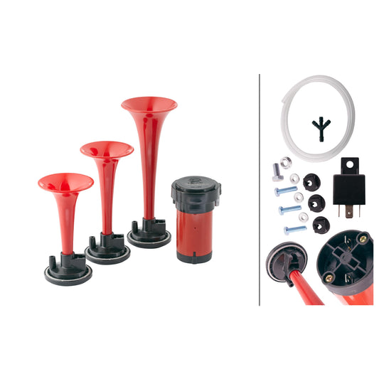 HELLA 003001671 Hella 003001671 Triple-Tone Air Horn Kit with 12V Air Compressor and Mounting Bracket