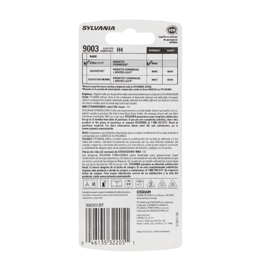 SYLVANIA 9003XV.BP SYLVANIA 9003 XtraVision Halogen Headlight Bulb, High or Low Beam, 1 Bulb