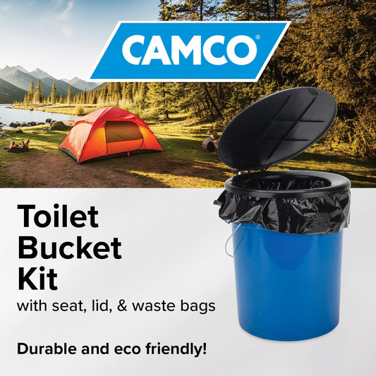 CAMCO 41549 Camco Portable Toilet Bucket with Snap-On Seat and Lid, 5 Gallon, 41549